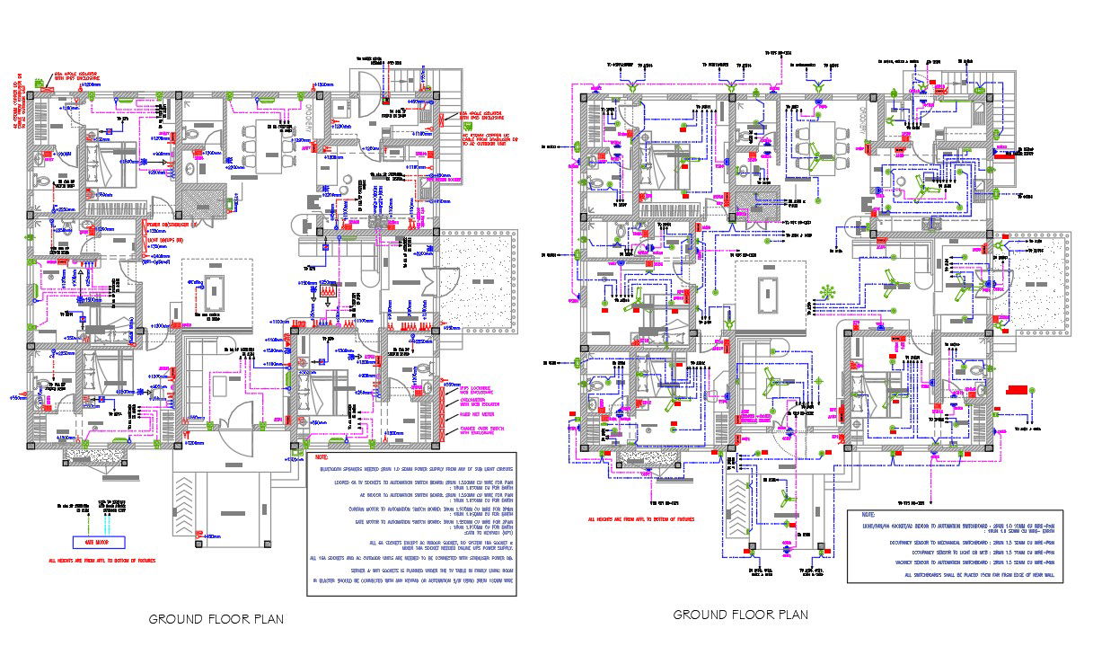 16x14m ground floor house electrical points CAD drawing