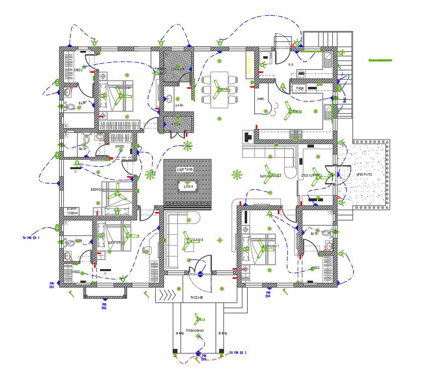 16x14m ground floor house electrical wire drawing