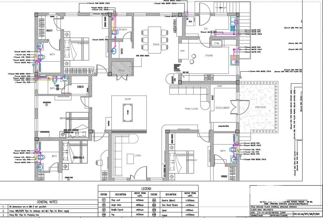 16x14m ground floor house plan internal drainage drawing