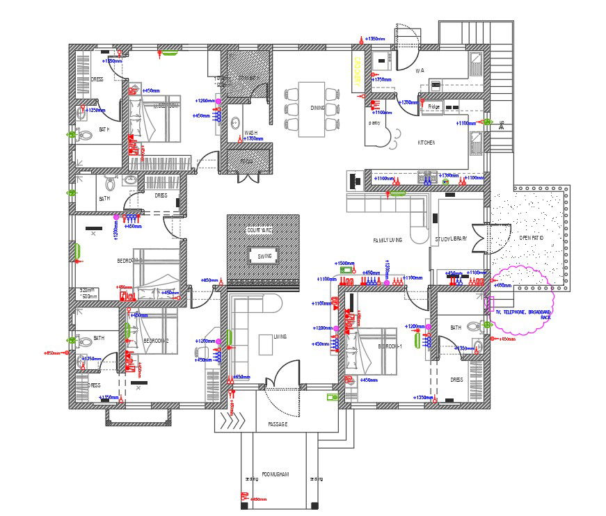16x14m ground floor house switch point location drawing