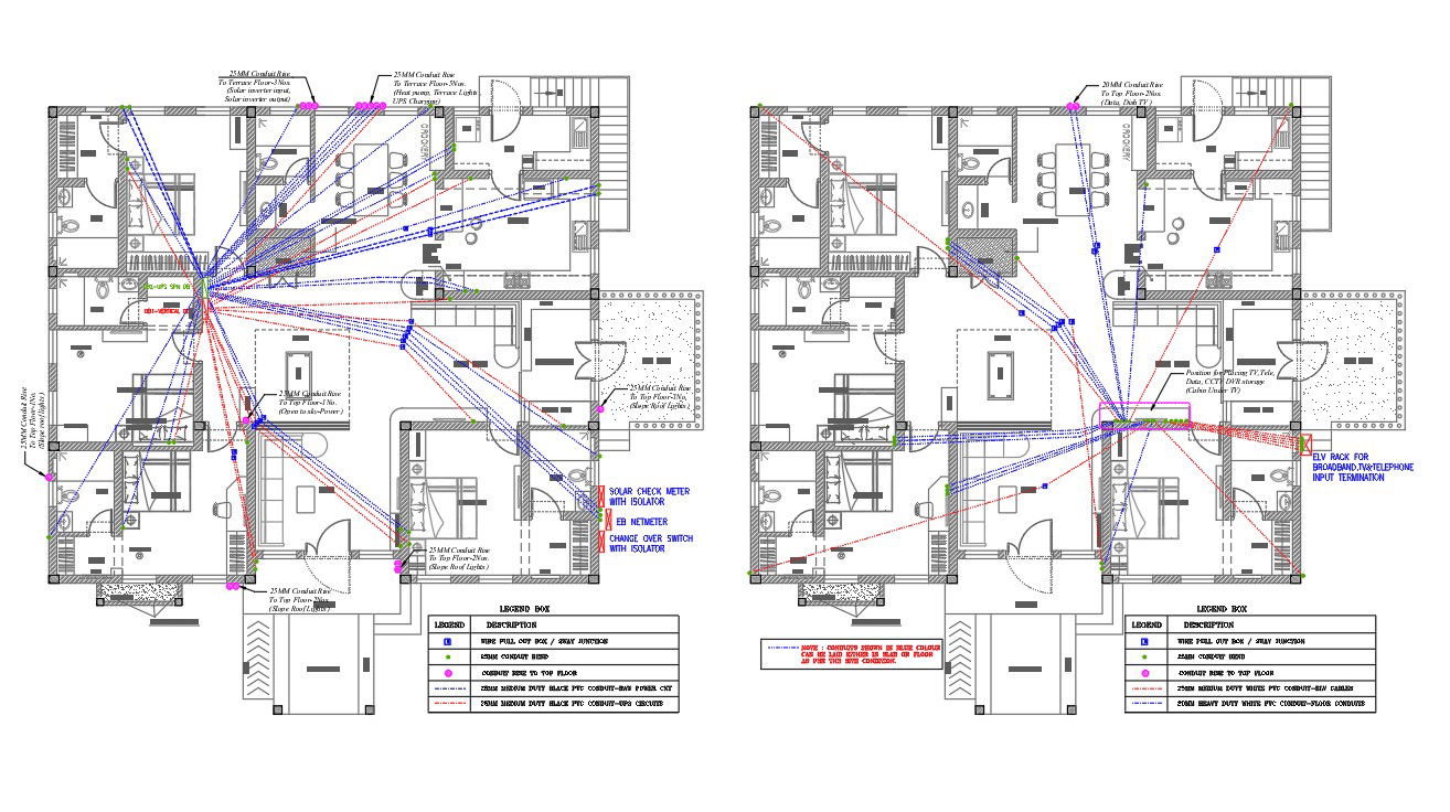 16x14m house plan electrical conduit layout of ground floor slab drawing