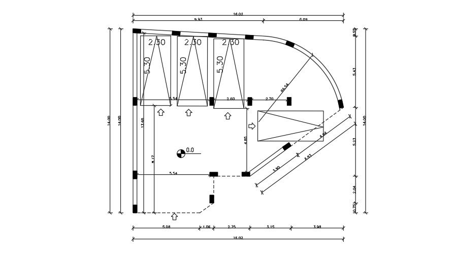 16x14m house plan of the ground floor cum column layout
