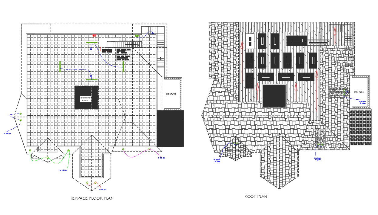16x14m house plan roof and terrace floor plan AutoCAD drawing