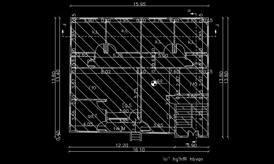 16x14m residential house plan AutoCAD drawing is given in this file