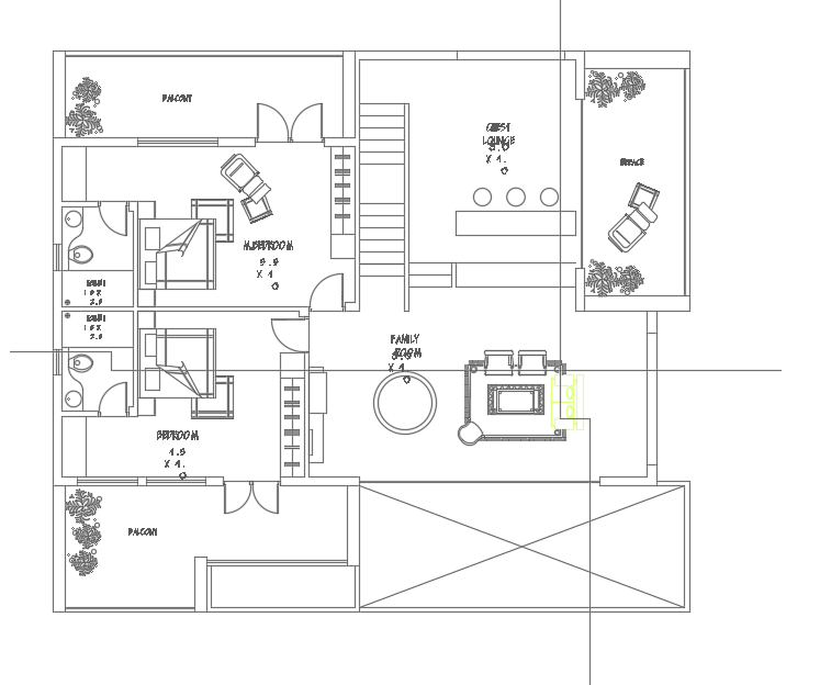 16x14m villa plan first floor drawing is given in this model