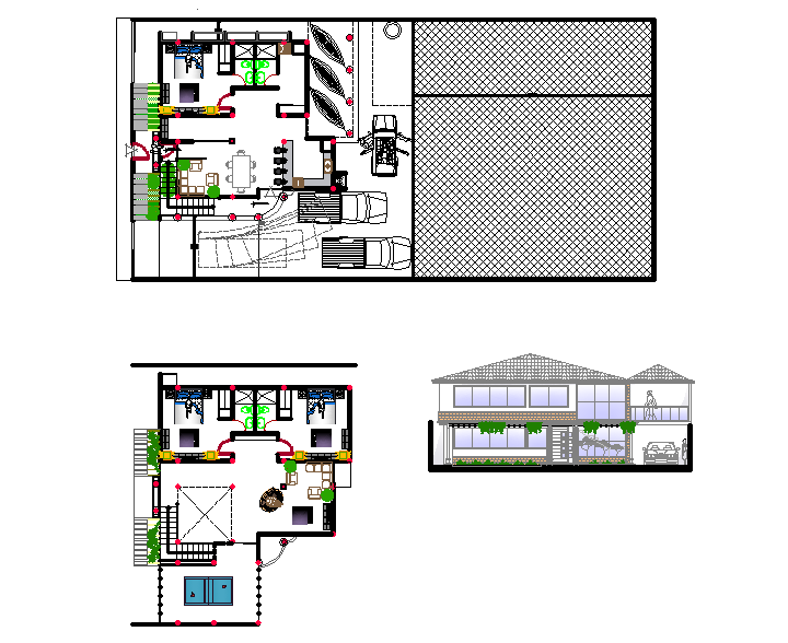 16x15 Meter 3 BHK House plan DWG File