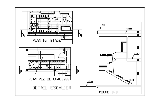 16x15m bungalow house plan staircase section and plans