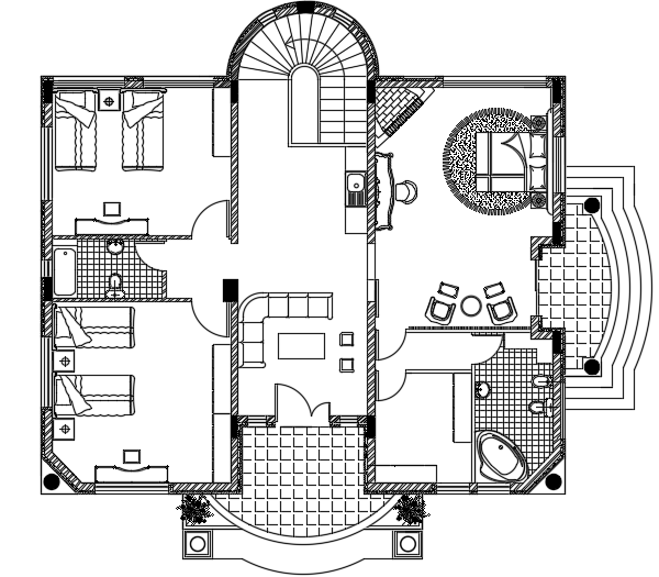 16x15m luxury villa first floor house plan AutoCAD drawing