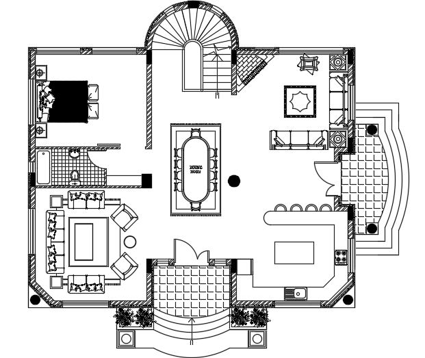 16x15m luxury villa ground floor house plan AutoCAD drawing