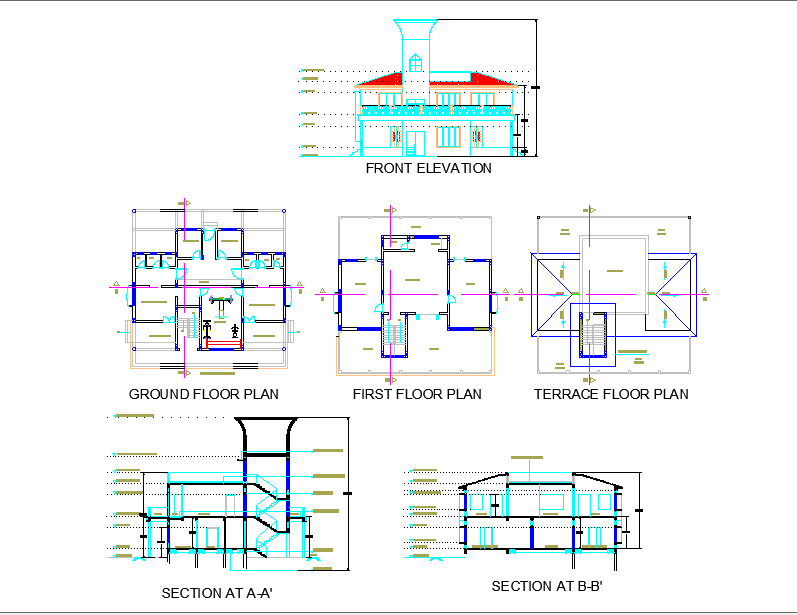 16x16 Meter 3 Story Club House DWG File