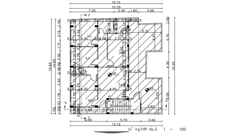 16x16 Meter First Floor Plan Layout AutoCAD File
