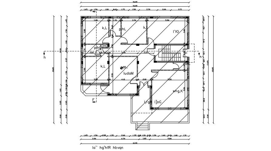 16x16 meter 2 BHK House Ground Floor Plan AutoCAD File