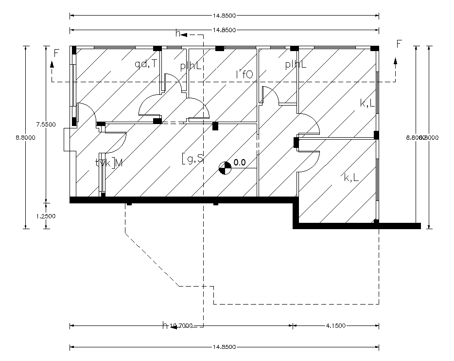 16x16m house plan of 14x9m portion is given in this AutoCAD drawing model. Download now.