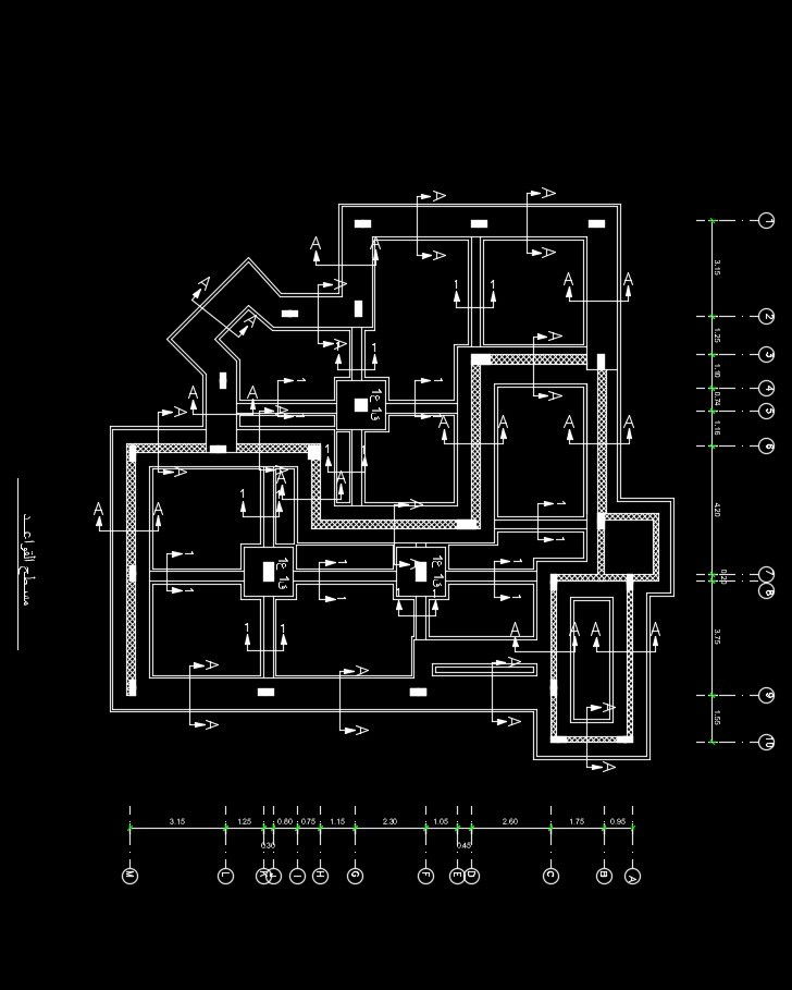 16x17m house plan foundation layout AutoCAD drawing