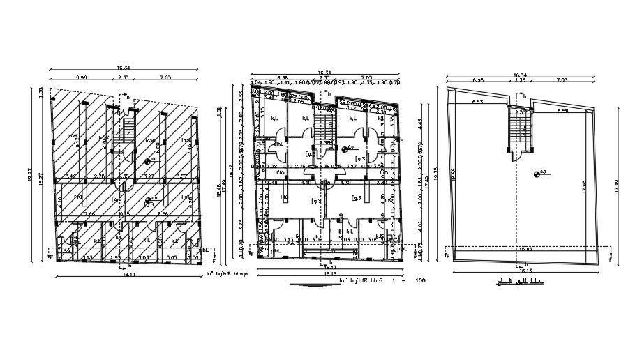 16x20m 2D AutoCAD house plan drawing