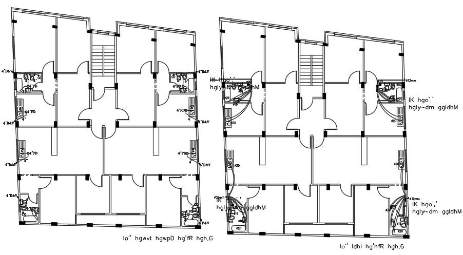 16x20m house plan of the sanitary water line connection drawing