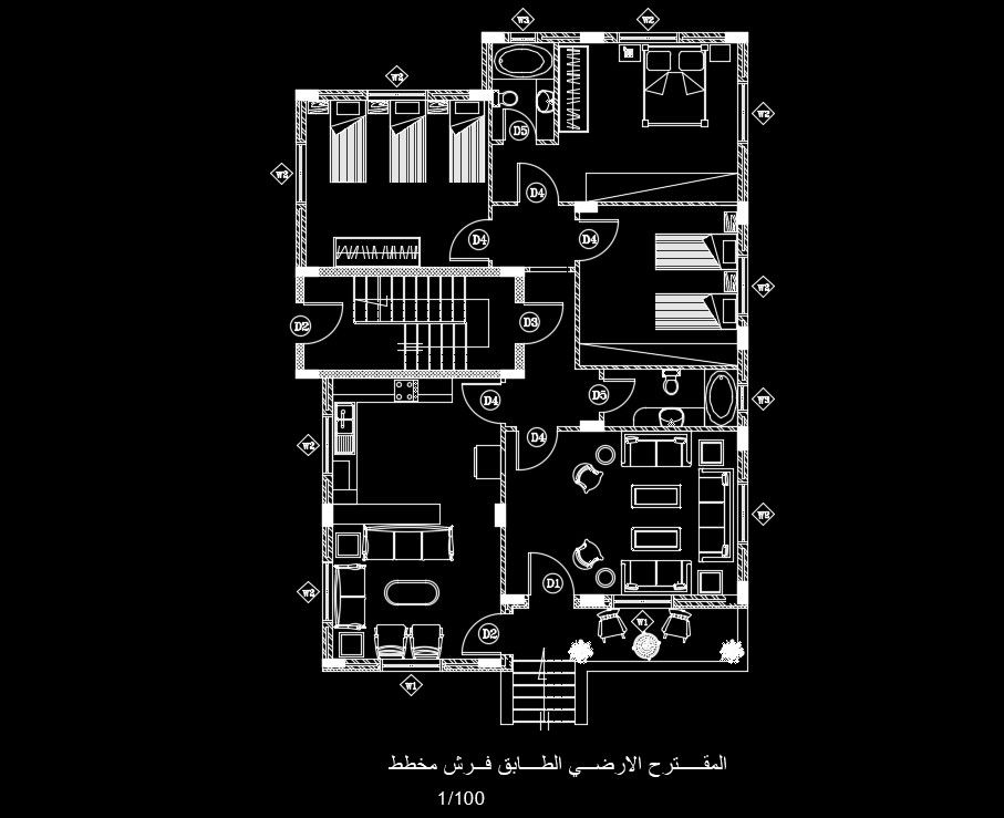 16x21m Residential House DWG Furniture Layout AutoCAD file