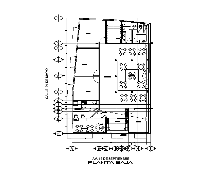 16x24m restaurant plan is given in this Autocad drawing file. Download now.