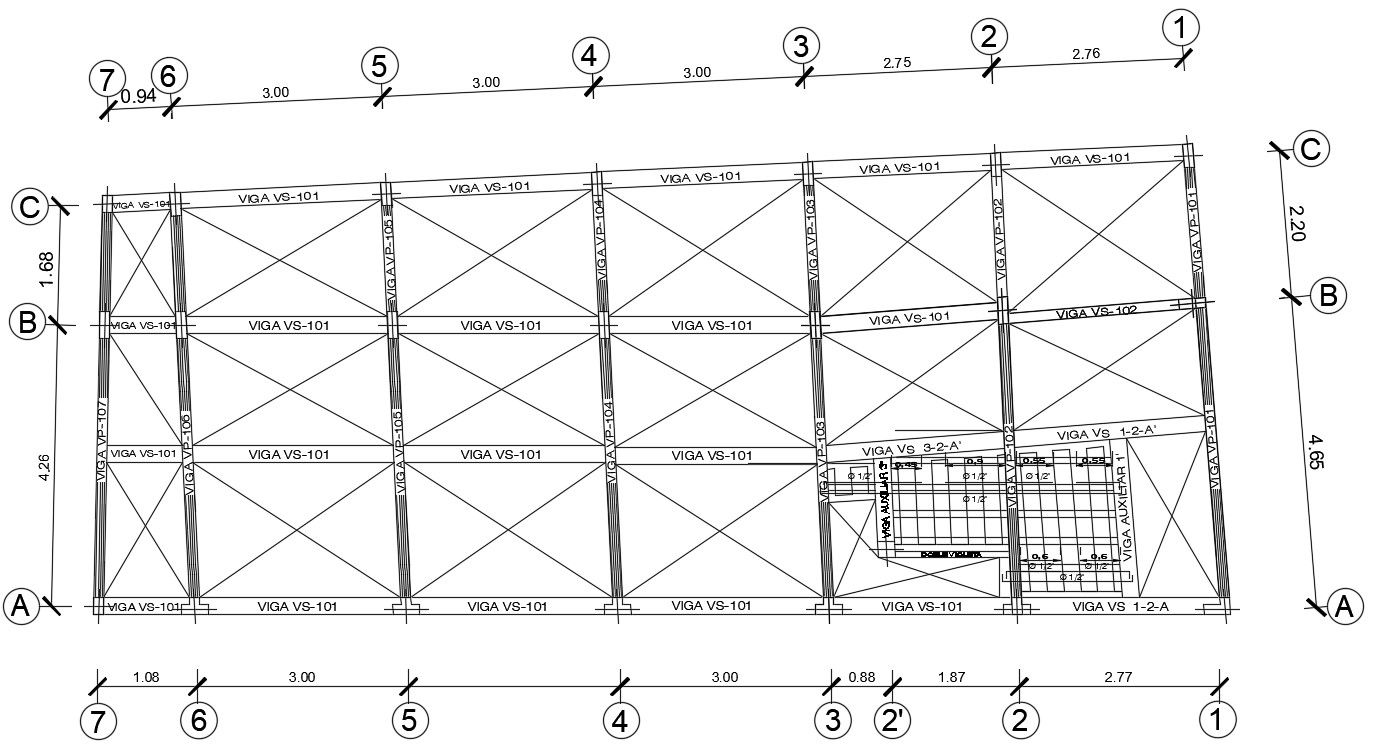 16x7m local commercial shop plan of beam layout is given in this Autocad drawing file. Download now.