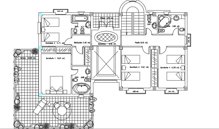 16x9m architecture two story house first floor plan cad drawing is given in this file
