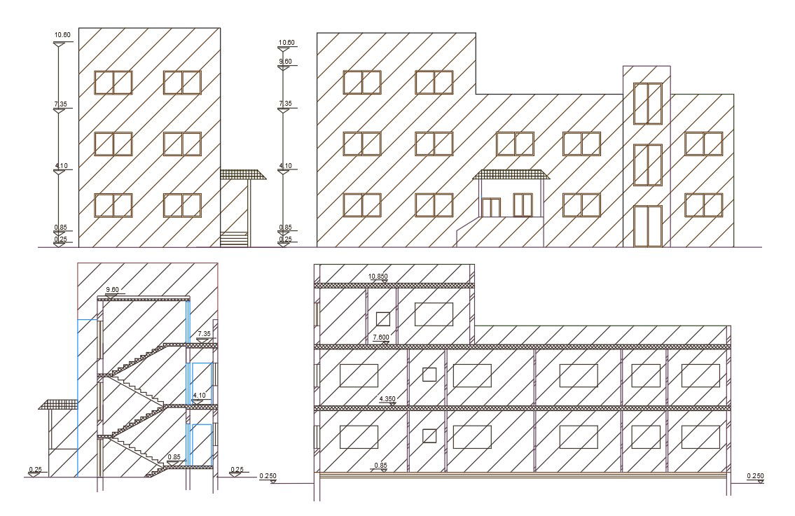 1700 Square Feet Multifamily House Building Design DWG File