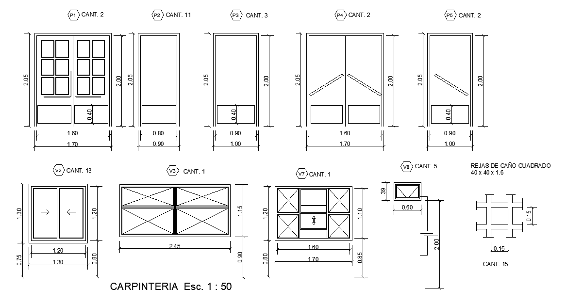 1700x2050mm double door plan is given in this AutoCAD model. Download now.