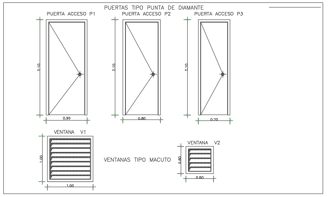170x7m house building door, window and ventilation plans