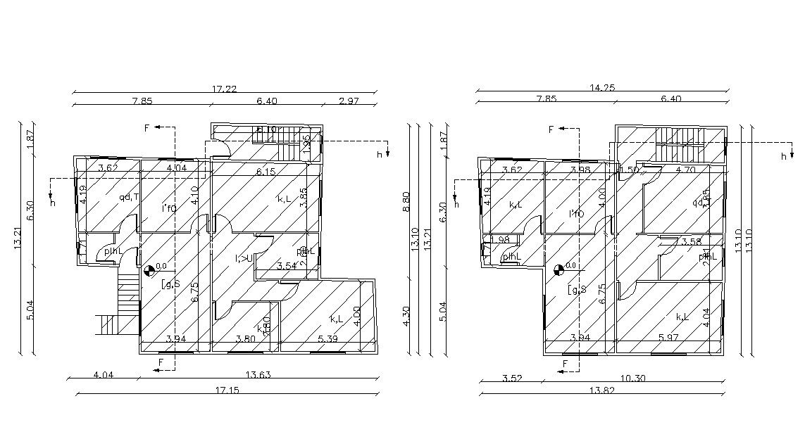 17.15 x 13.21 Meter Bungalow House Floor Plan DWG File