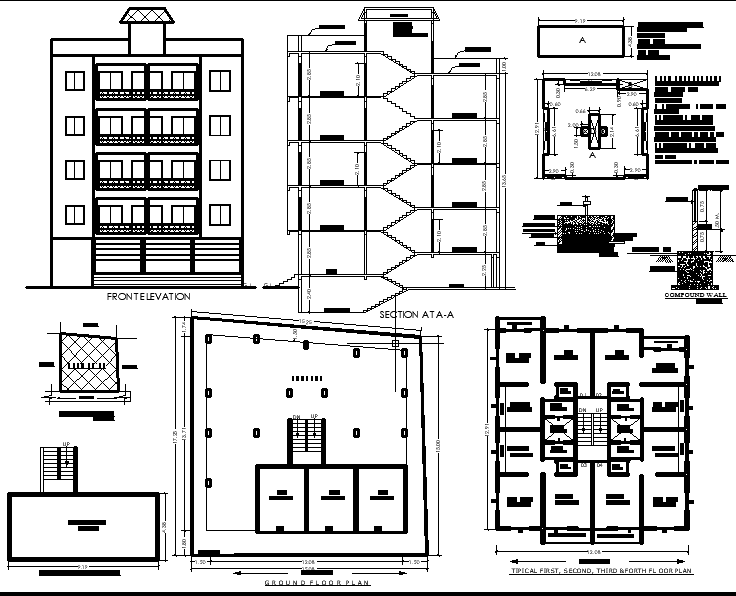 17.25x15.08m Multi-Story 1BHK Apartment of CAD Plan DWG File