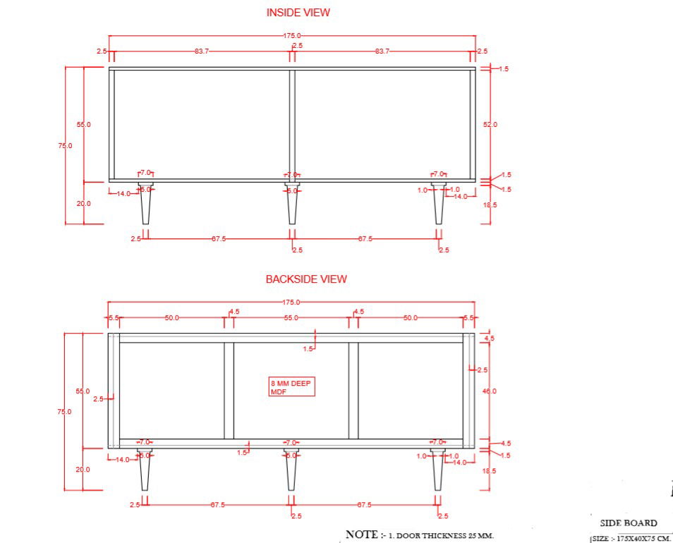 175x40x75 CM Side Board For Inside And Back Side Section Design For PDF File