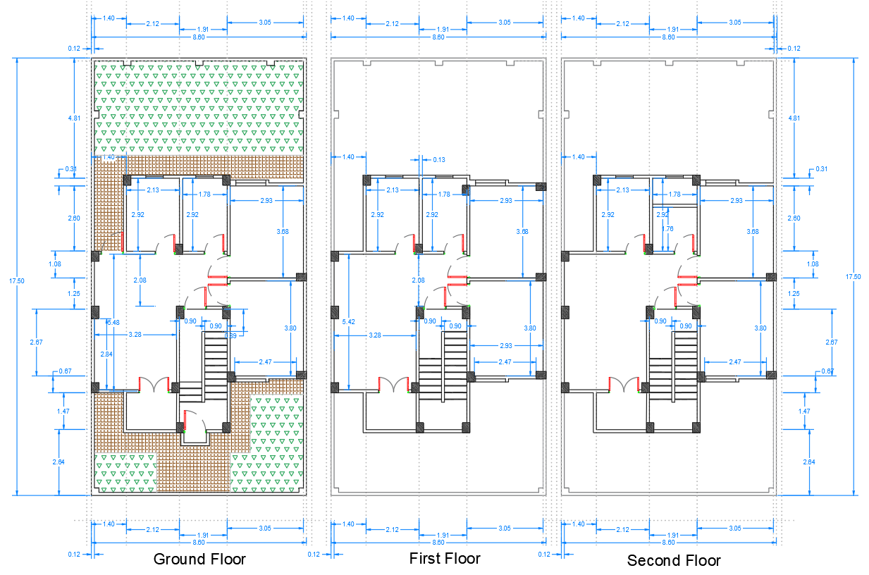 17.5×8.6 Villa DWG Drawing with 5 BHK and Home Theater