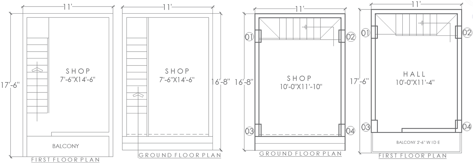 17.6ftx11ft DWG Plan for Shop Layout with Two Levels
