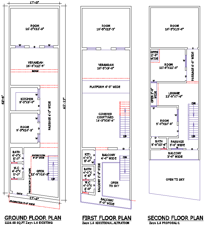 17x64 Multi-Storey Residential House Plan in DWG File