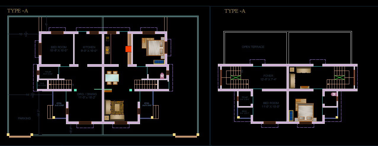 Layout Plan of Twin House Design CAD Drawing in AutoCAD Format