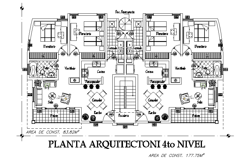 17x10m apartment plan is given in this Autocad drawing file. Download now.