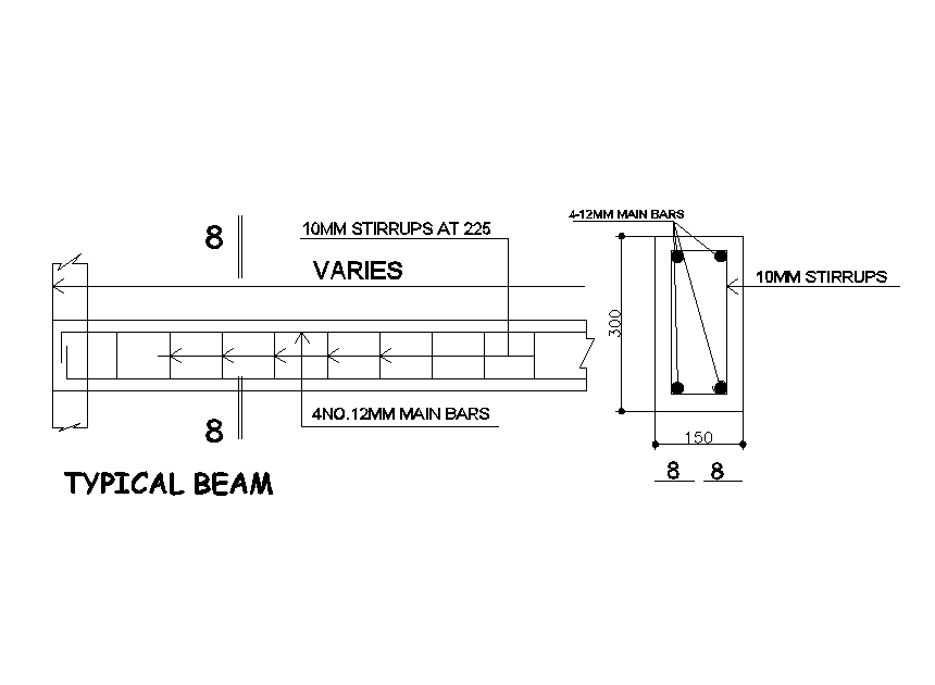 17x10m house plan of typical beam detail is given in this Autocad drawing model.Download now.