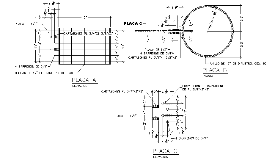 17”x10” projection structure is given in this Autocad drawing model.Download the Autocad model.