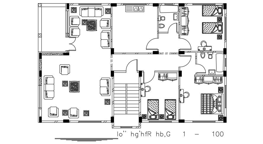 17x11m House Furniture Layout AutoCAD Drawing Plan