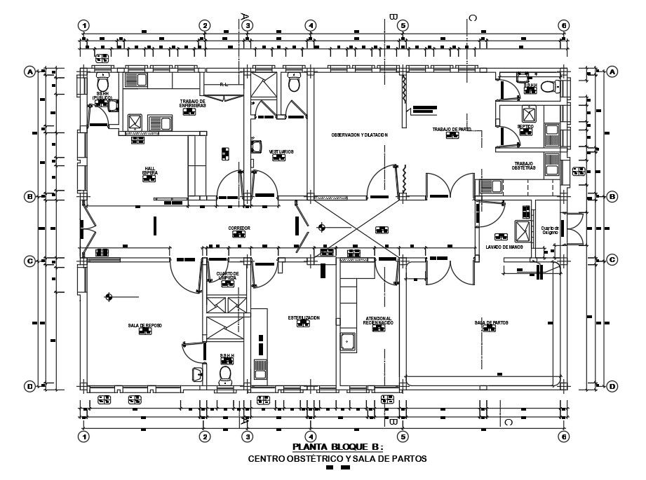 17x12m obstetric hospital plan is given in this AutoCAD model. Download now.
