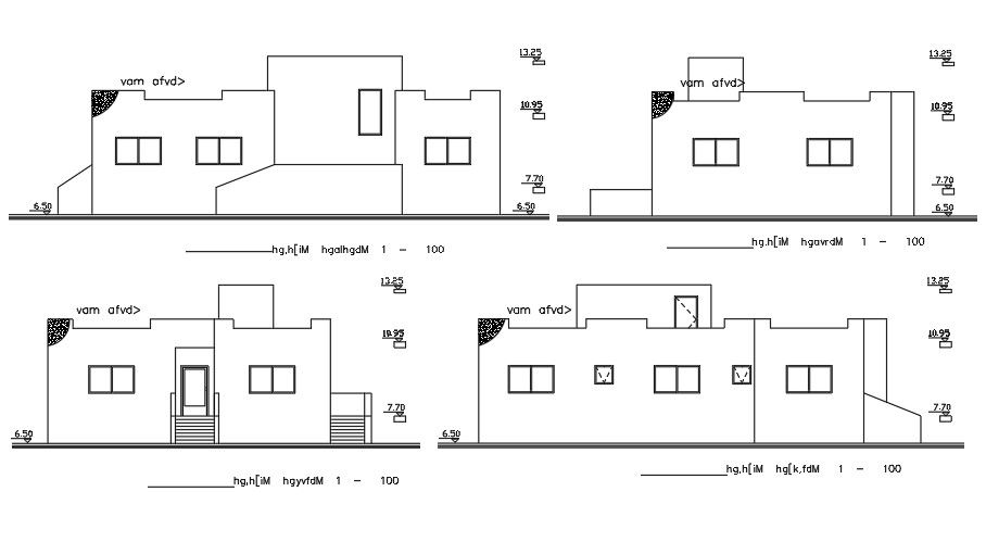 17x13 Meter Elevation Of House Building DWG File