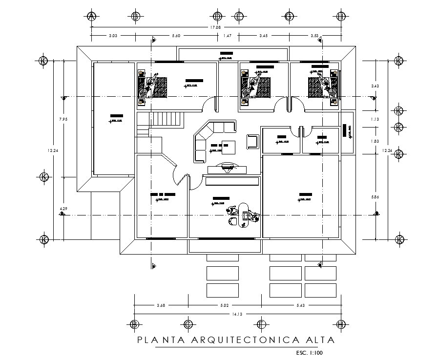 17x13m first floor house plan is given in this AutoCAD DWG drawing file.Download now.