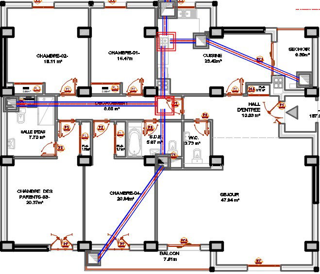 17x14m apartment third floor sanitary manhole location drawing