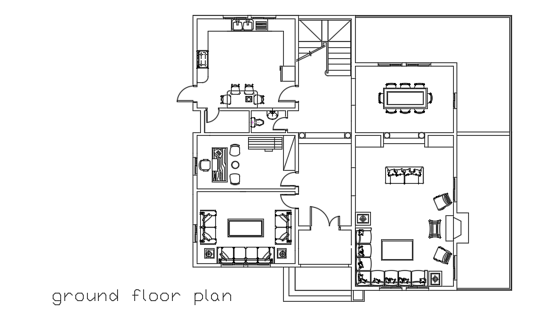 17x14m duplex bungalow house plan AutoCAD drawing