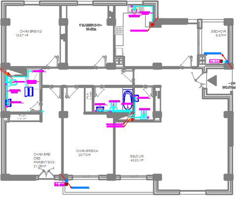 17x14m house plan plumbing layout