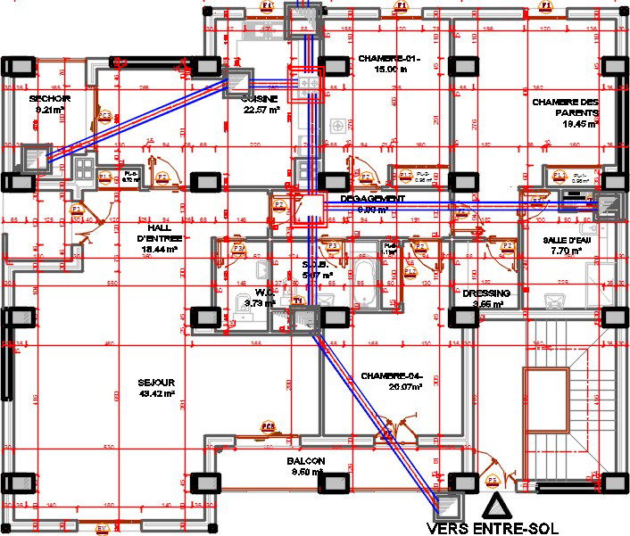 17x14m house plan sanitary manhole location drawing