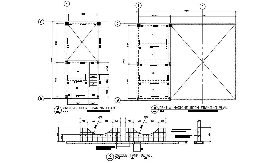 17x14m machine room framing plan AutoCAD drawing