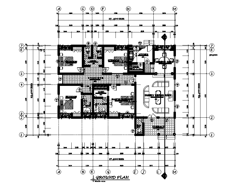 17x14m residential plan is given in this Autocad drawing file. Download now.