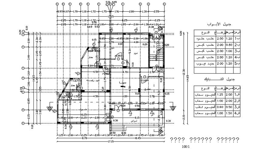 17x15 Meter House Center Line Plan AutoCAD File