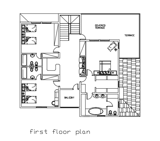 17x15m architecture first floor plan AutoCAD drawing is given in this file
