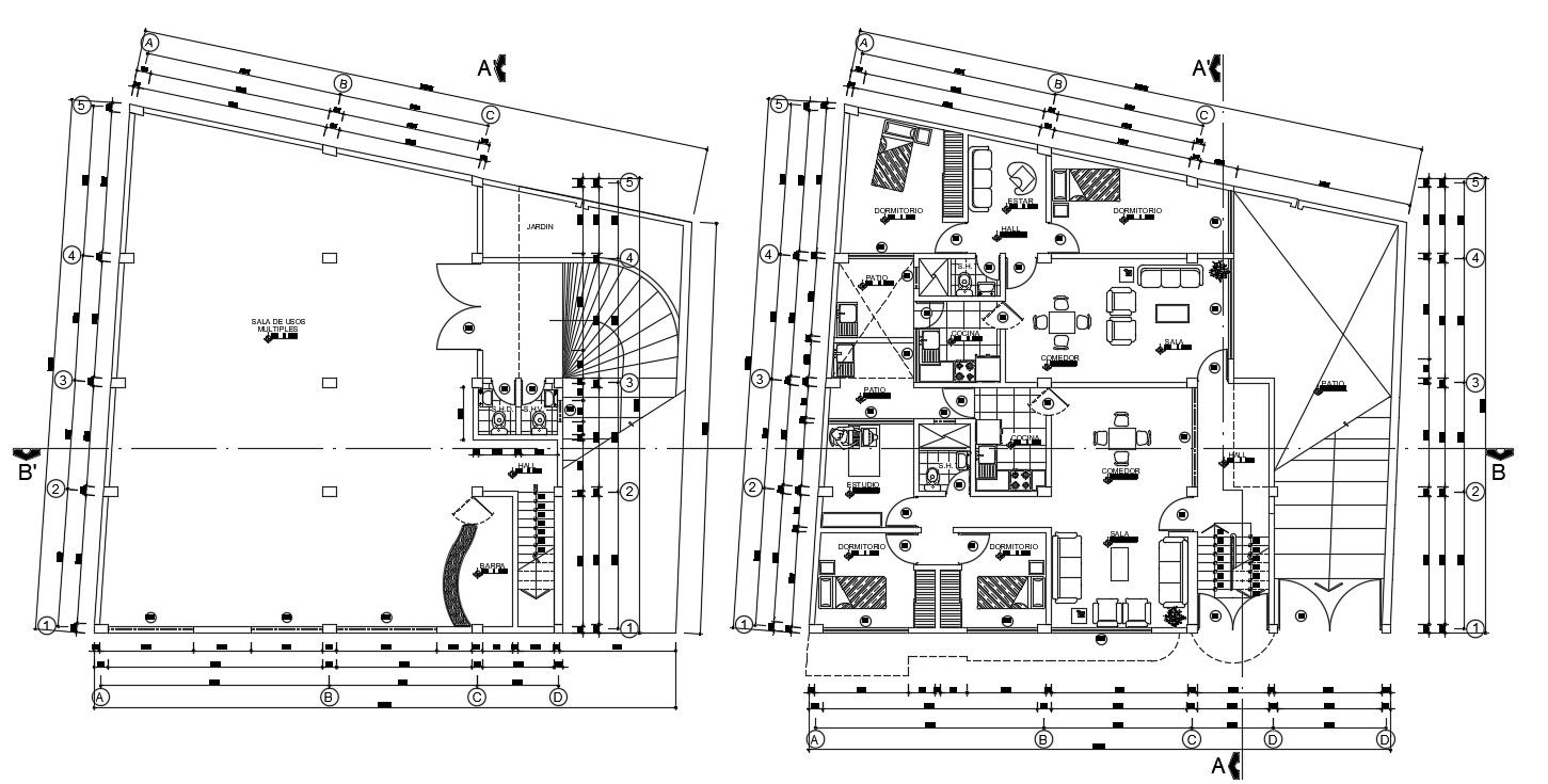17x15m twin house plan is given in this Autocad drawing file.Download now.